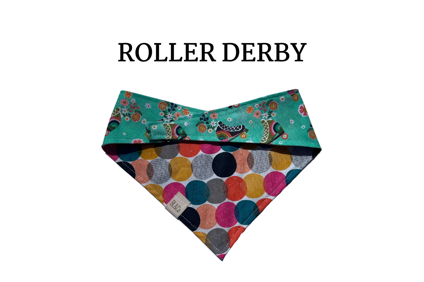 Vintage Roller Skates + Large Vibrant Circles Reversible Tie/On Bandana