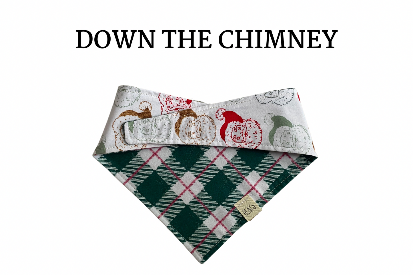 Green + Red Plaid Flannel & Vintage Santas Reversible Tie/On Bandana