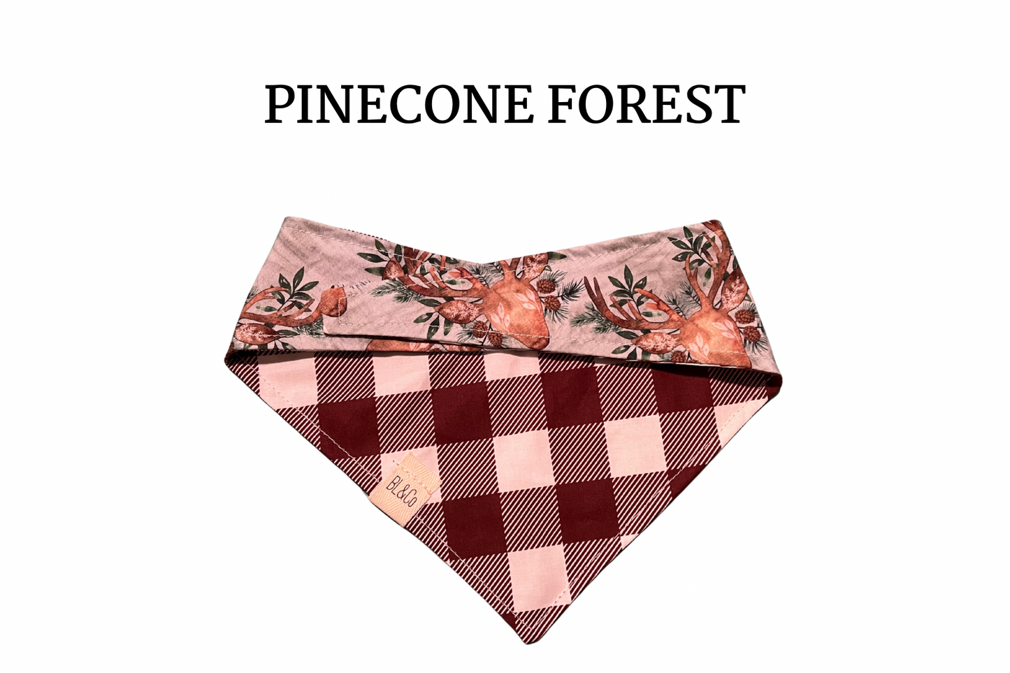 Festive Deer + Burgundy Plaid Reversible Tie/On Bandana