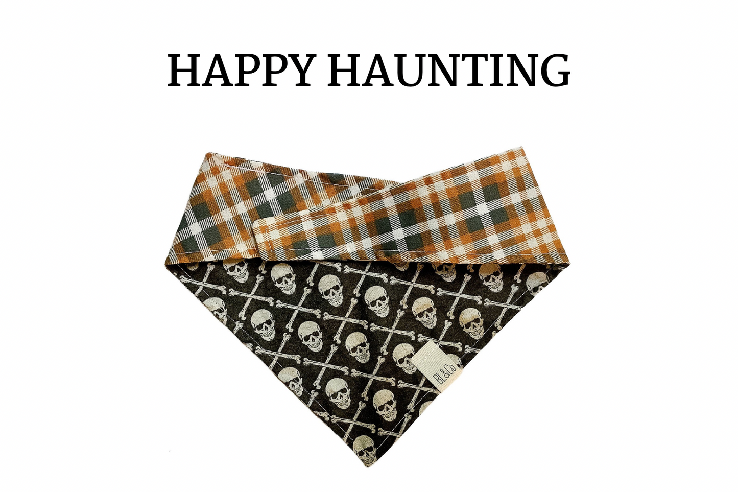 Skulls with Bones & Brown, Gray Plaid Reversible Tie/On Bandana