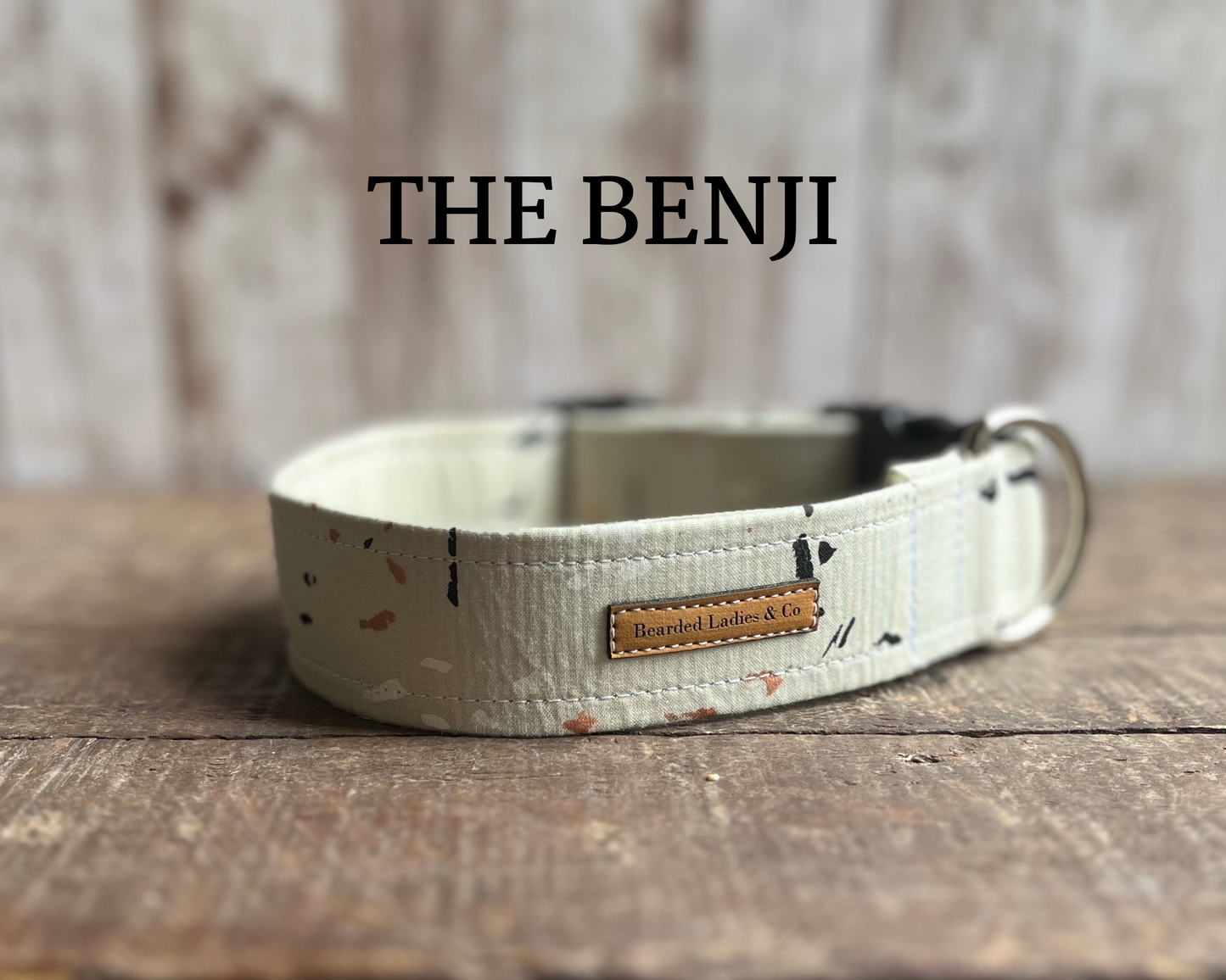 Rose Gold, Black + White Specks on Gray Dog Collar