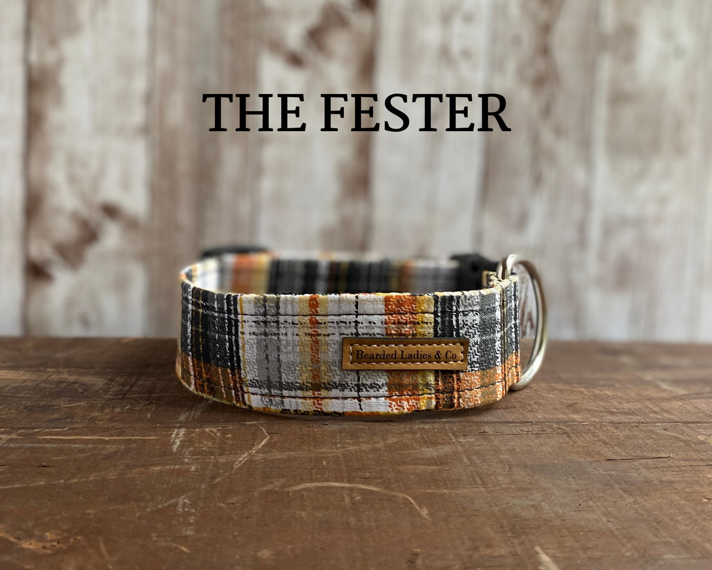 Black, Orange + Gray Plaid Dog Collar