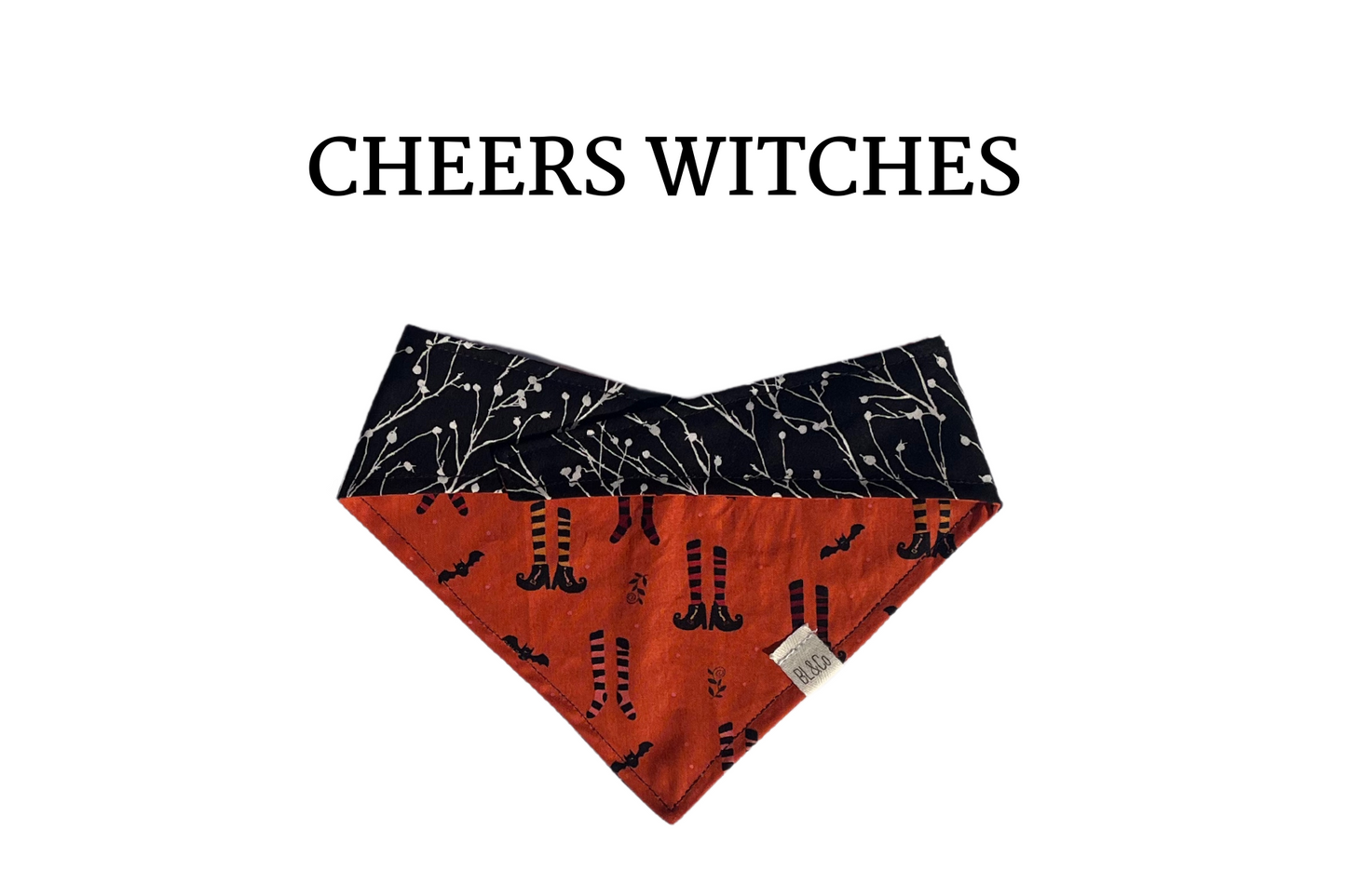 Witch Stockings + White Vines on Black Reversible Tie/On Bandana