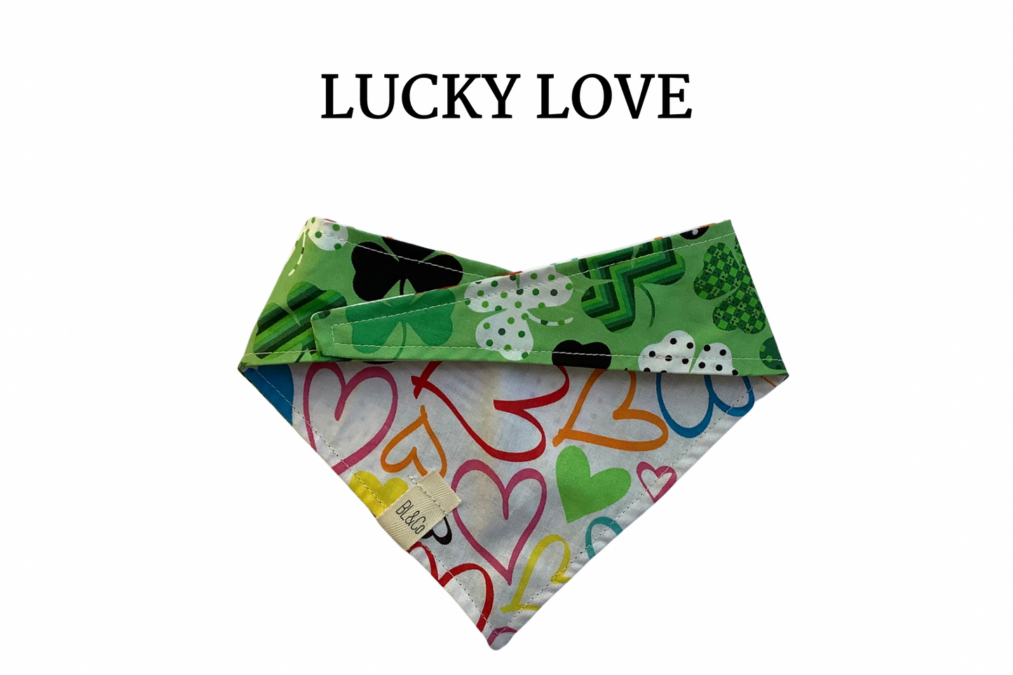 Multicolored Hearts & Patterned Shamrocks Reversible Tie/On Bandana