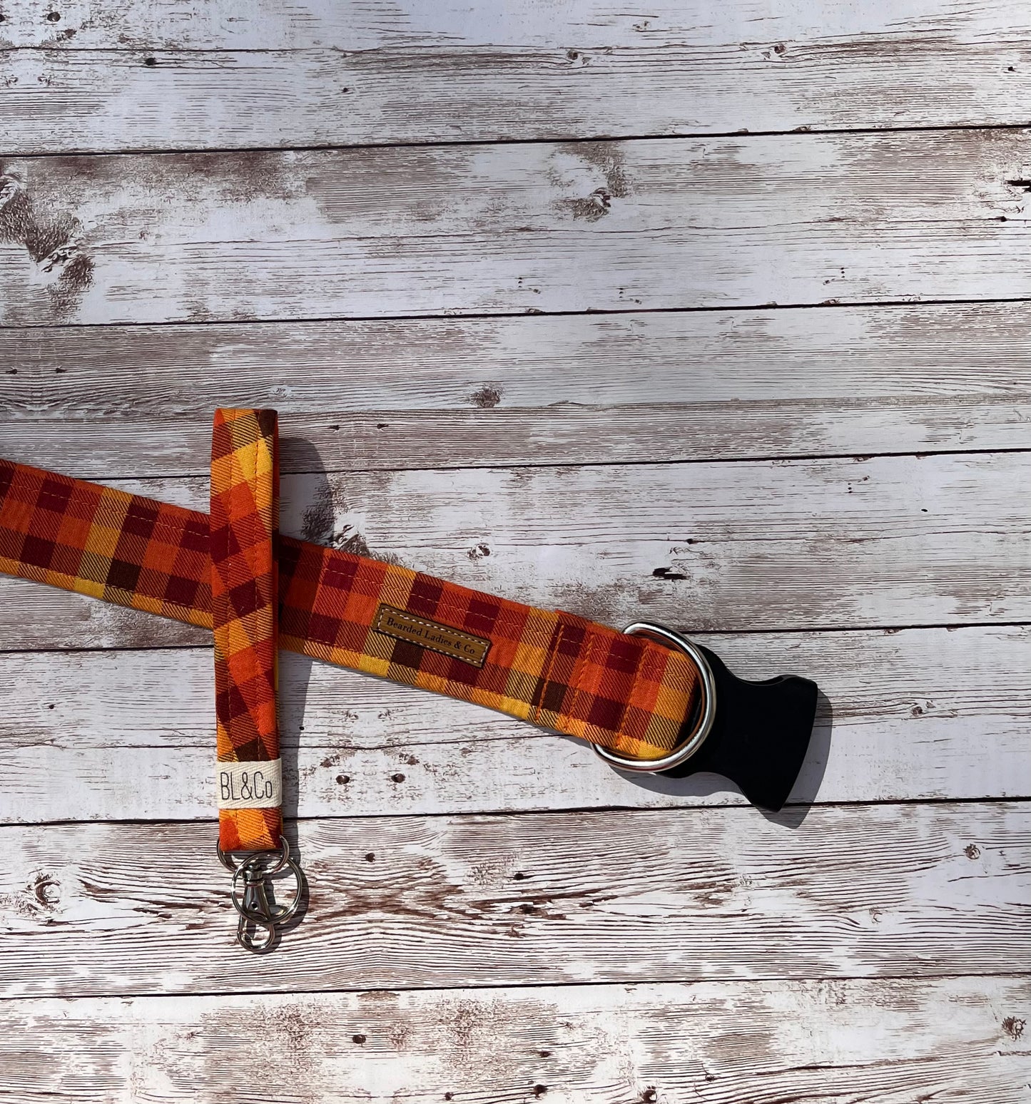 Orange, Yellow + Brown Check Dog Collar