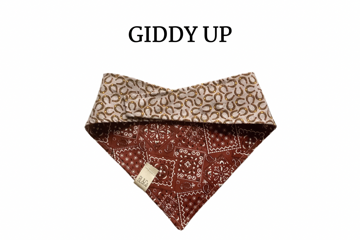 Horseshoes & Burgundy Western Print Reversible Tie/On Bandana