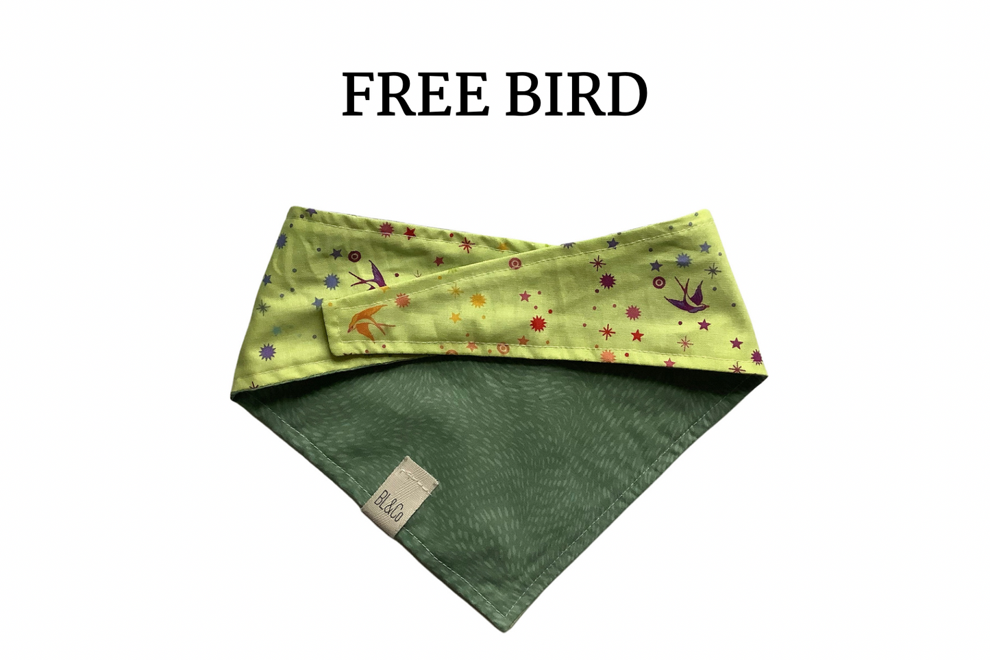 Ombré Birds on Neon Green Reversible Tie/On Bandana