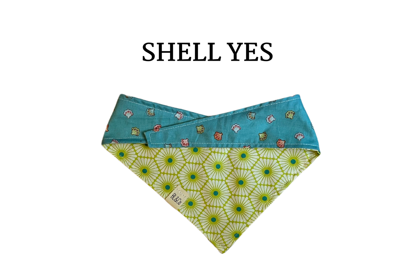 Mini Seashells + Bright Green & Teal Bursts Reversible Tie/On Bandana