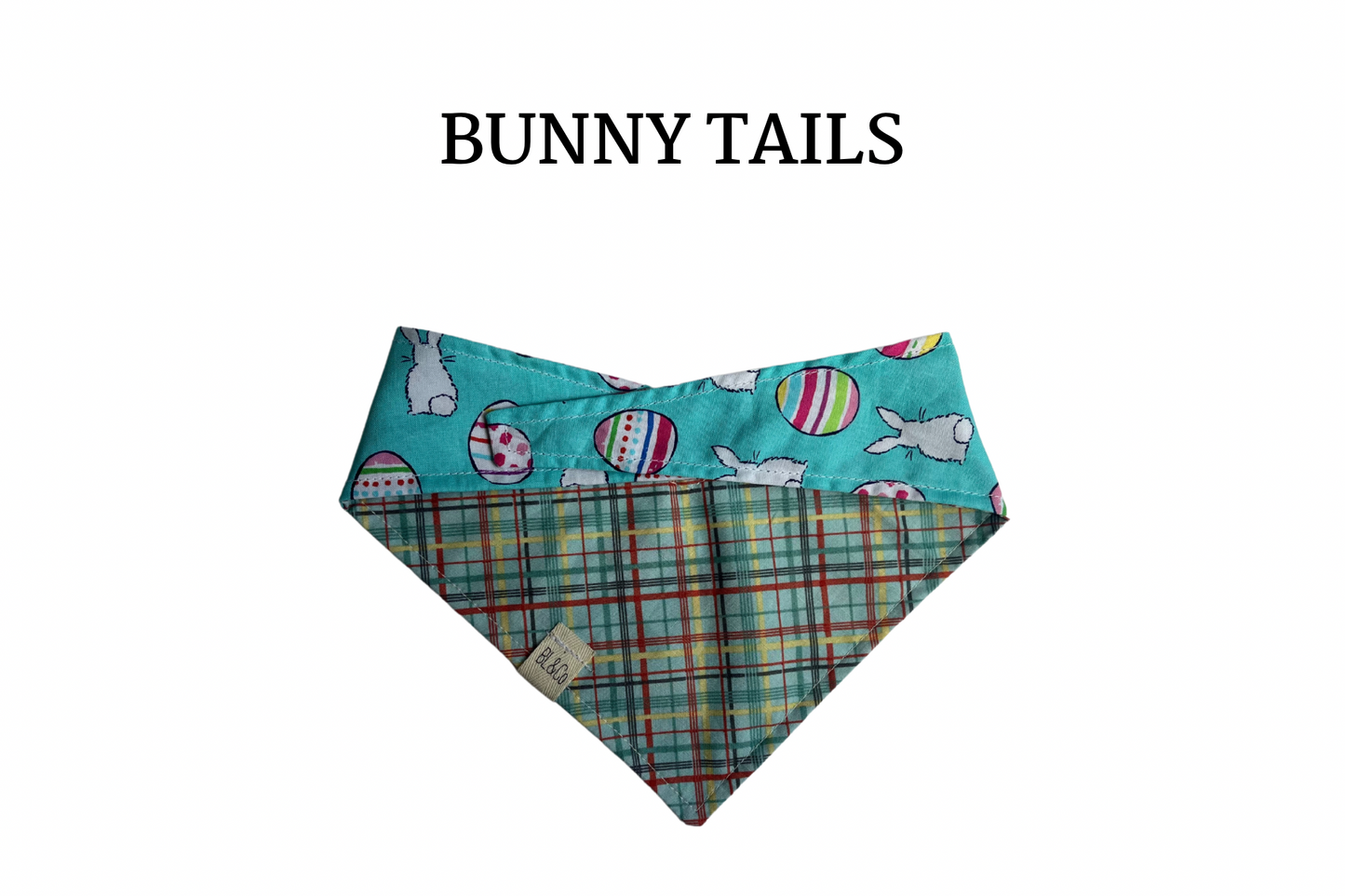 Bunny Tails + Easter Eggs with Light Plaid Reversible Tie/On Bandana **