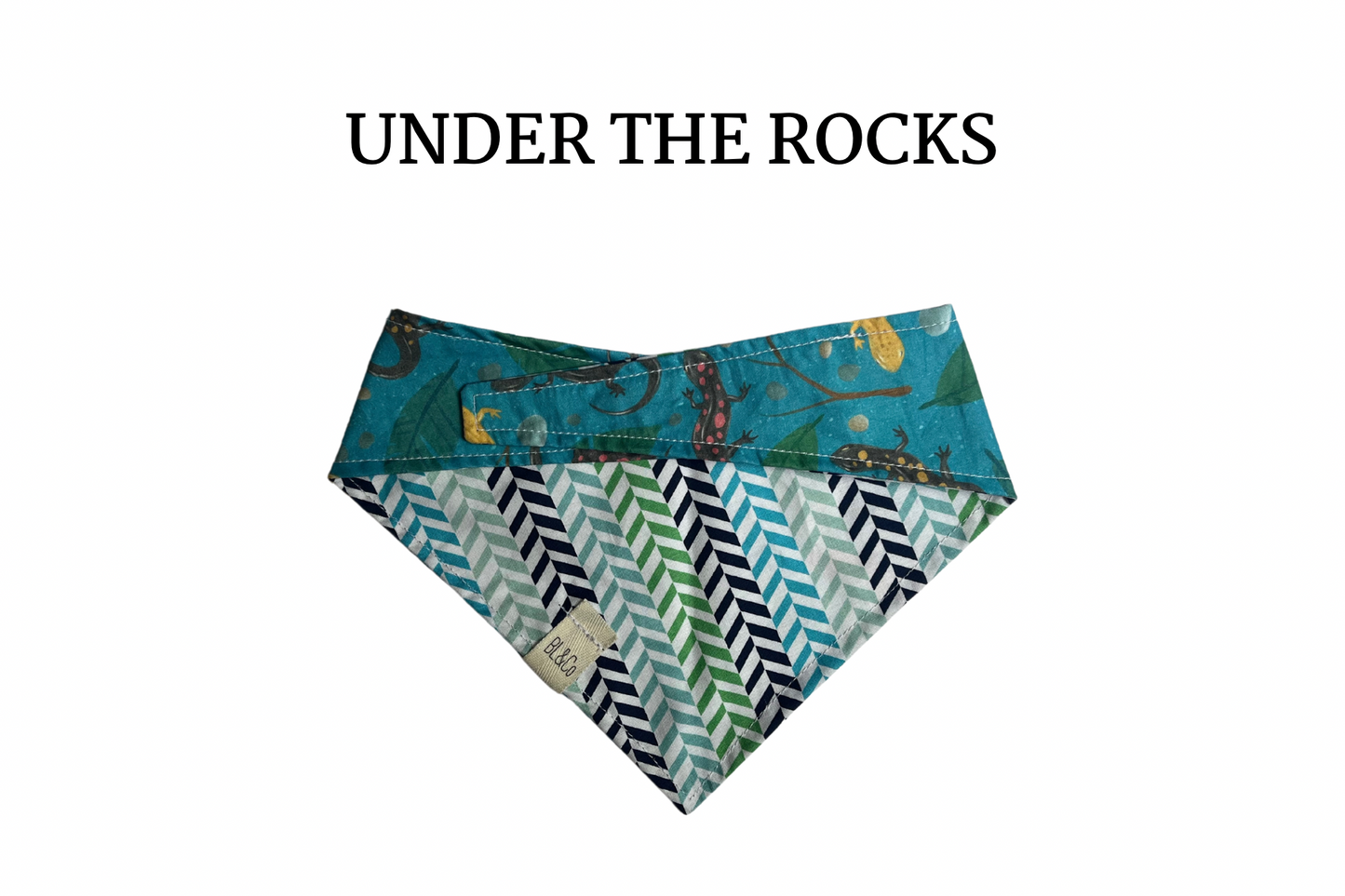 Newts & Shades of Blue Geo Reversible Tie/On Bandana*
