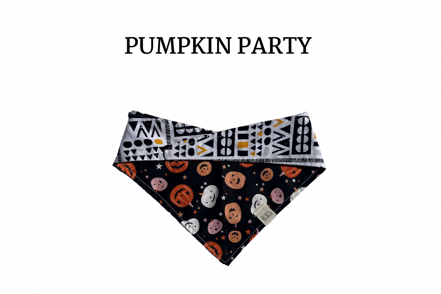 Pink & Orange Jack-O-Lanterns + Black & Yellow Geo Tie/On Bandana