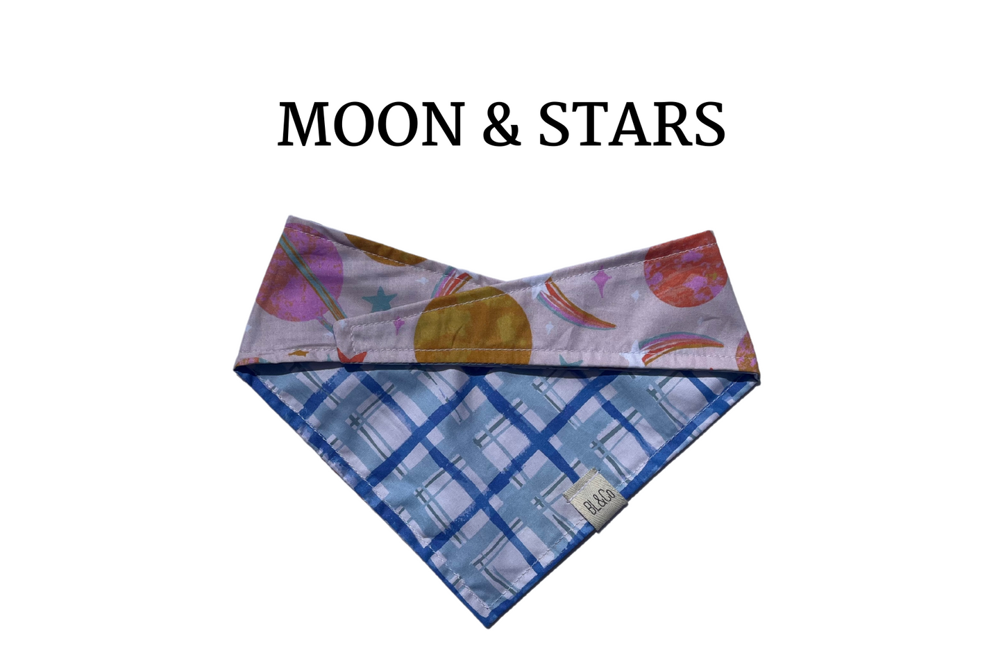 Light Blue Plaid + Planets & Stars Reversible Tie/On Bandana ‘