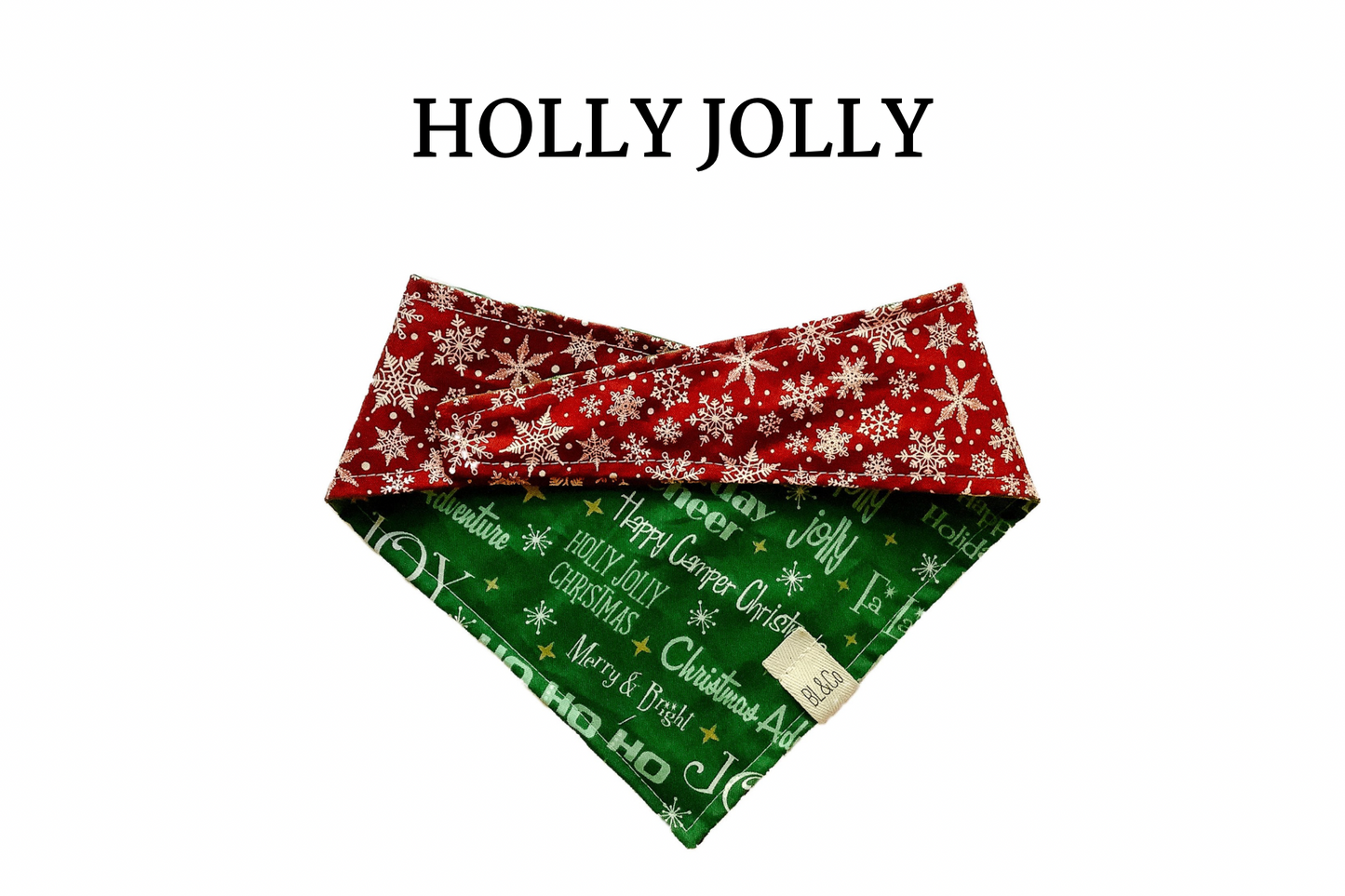 Snowflakes & Holiday Words Reversible Tie/On Bandana