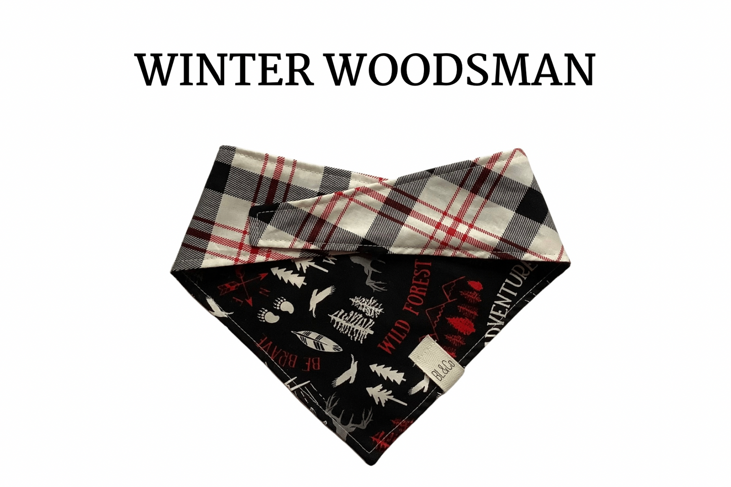 Red, White & Black Plaid with Animal Tracks Reversible Tie/On Bandana ‘