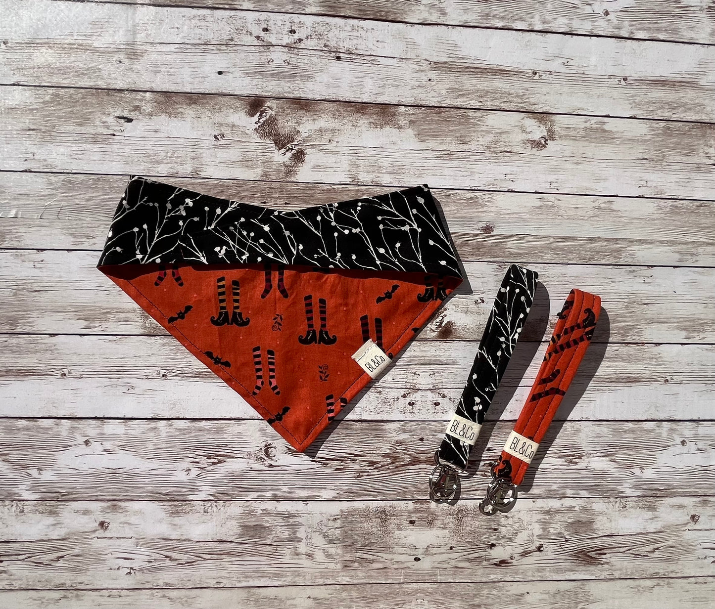 Witch Stockings + White Vines on Black Reversible Tie/On Bandana