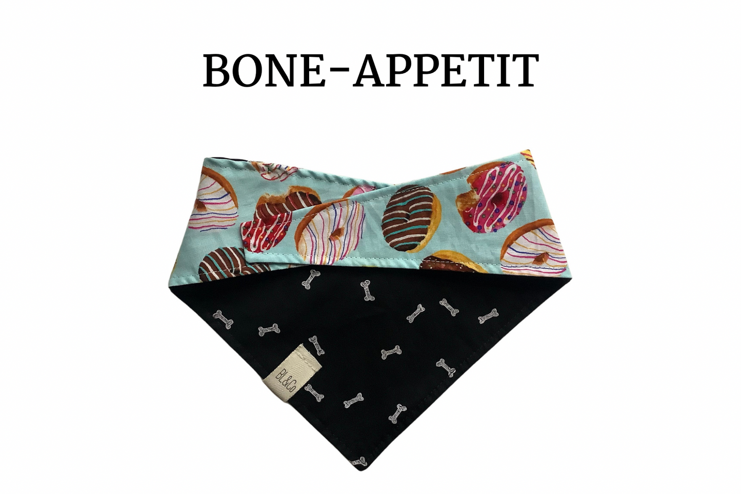 Patterned Donuts & White Sketched Bones Reversible Tie/On Bandana