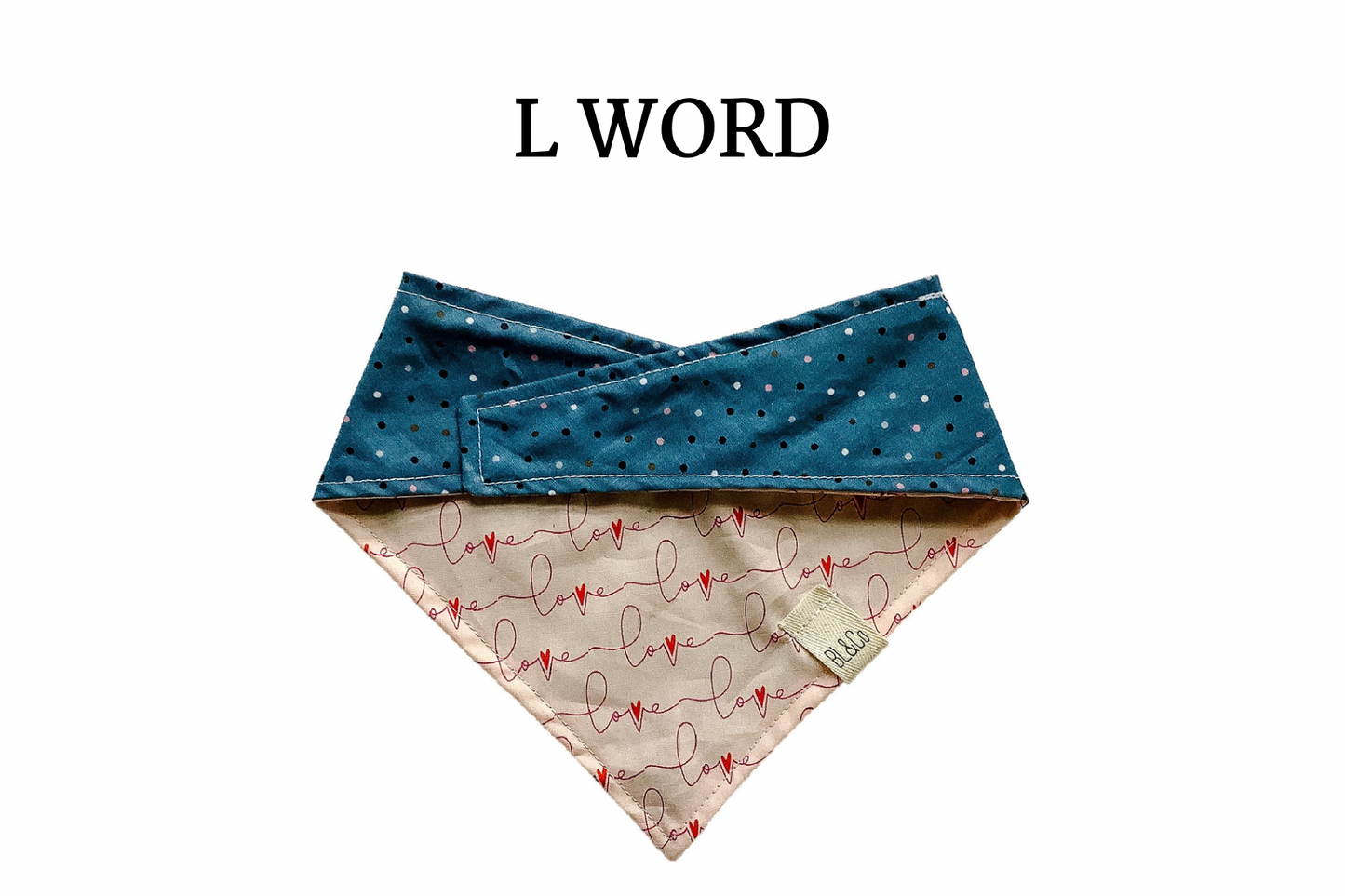 Script “Love” & Polka Dots Reversible Tie/On Bandana