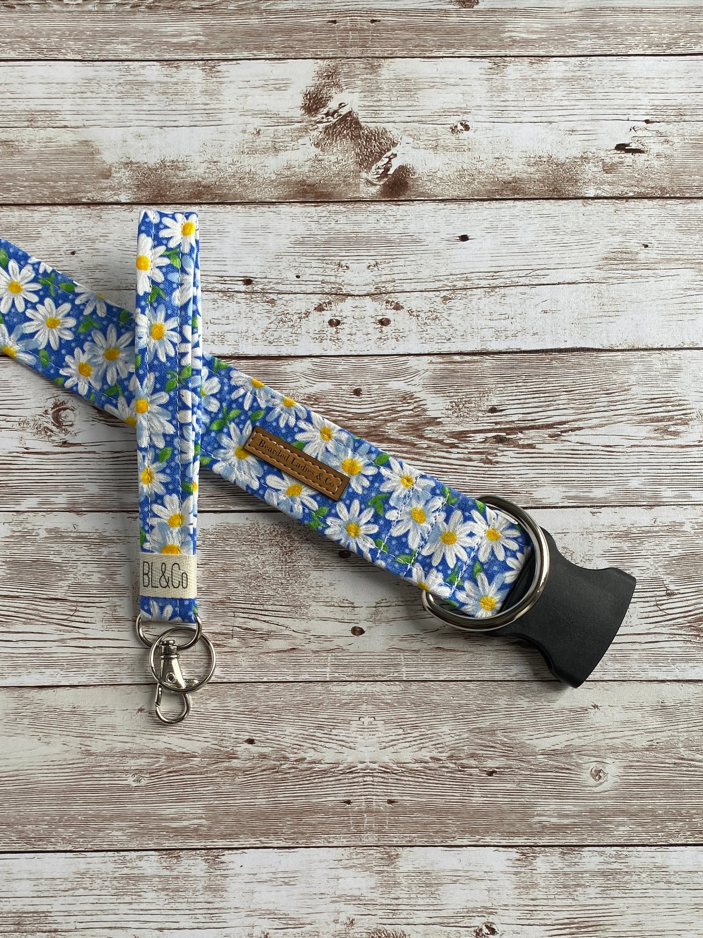 Light Blue with Beautiful Daisies & Polka Dots Dog Collar