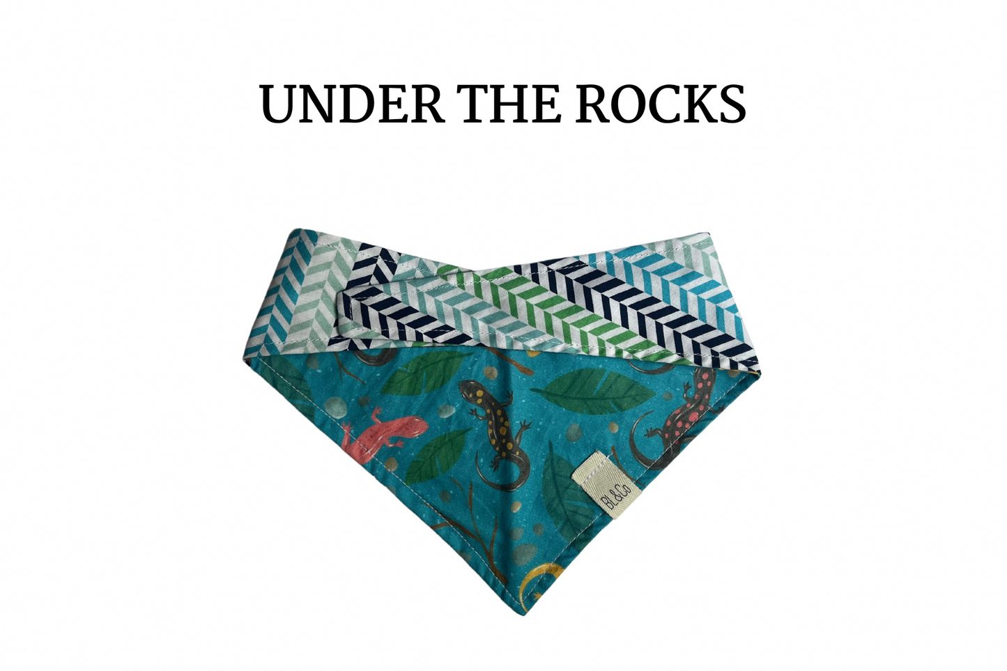 Newts & Shades of Blue Geo Reversible Tie/On Bandana*
