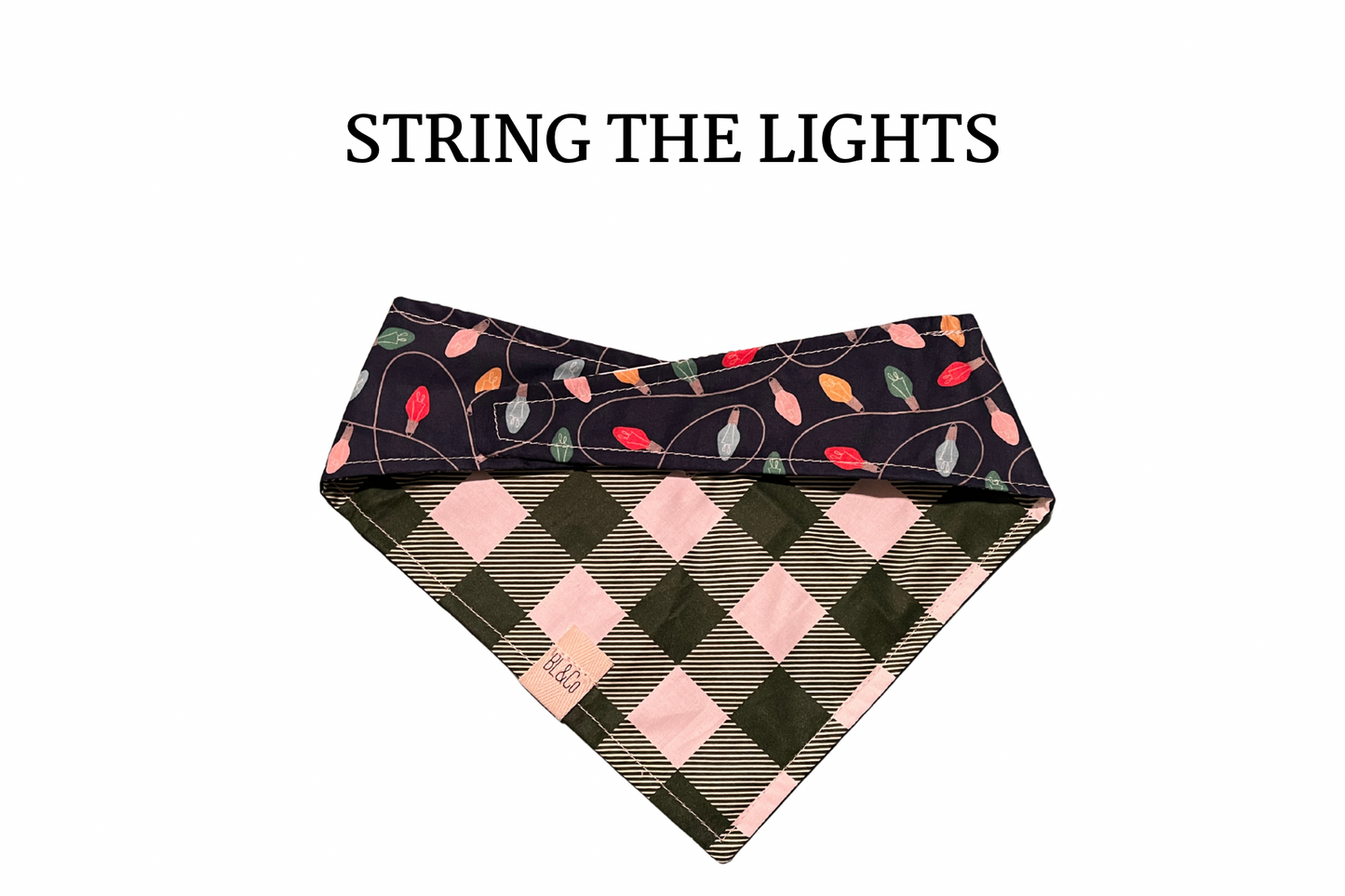 Strung Christmas Lights + Forest Green Plaid Reversible Tie/On Bandana