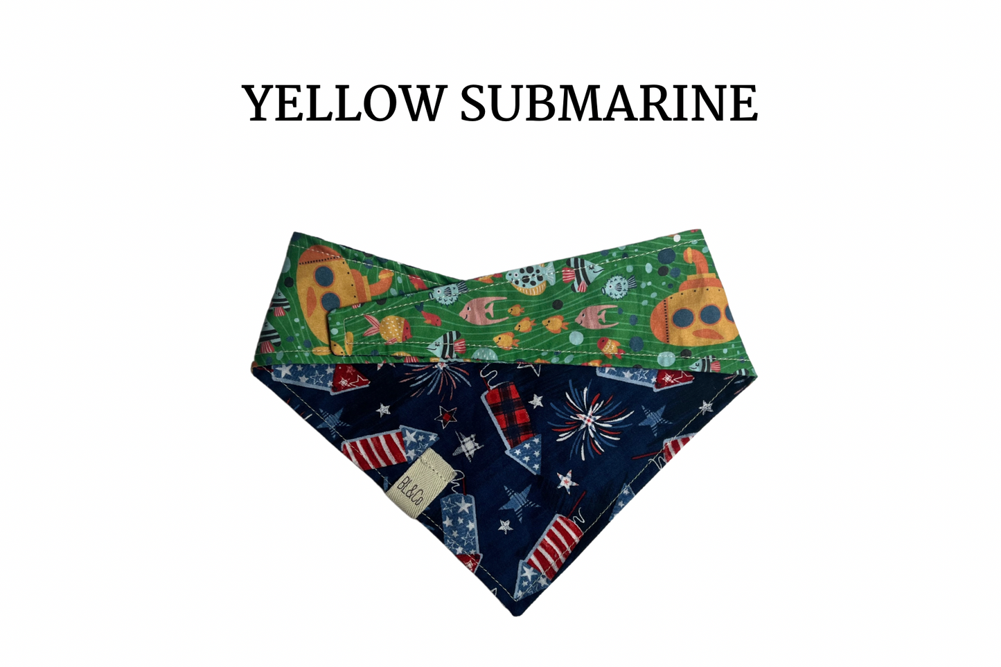 Under the Sea Submarines & Exploding Fireworks Reversible Tie/On Bandana’