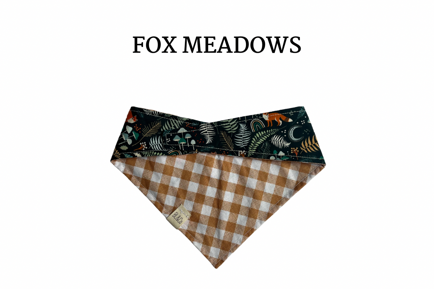Foxes, Mushrooms & Leaves + Nutmeg Plaid Reversible Tie/On Bandana ‘