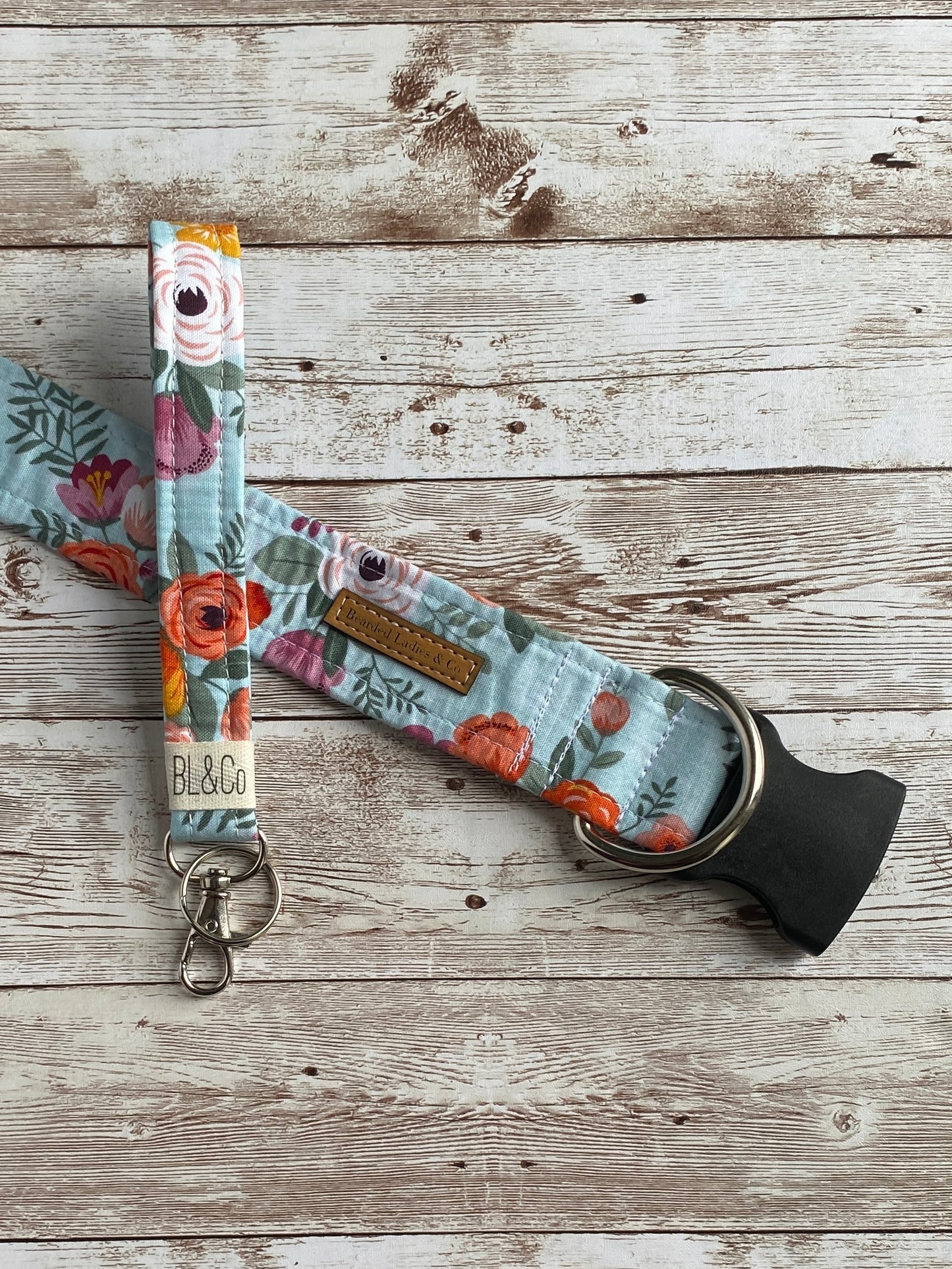 Blue with Purple, Salmon & Orange Flowers Dog Collar