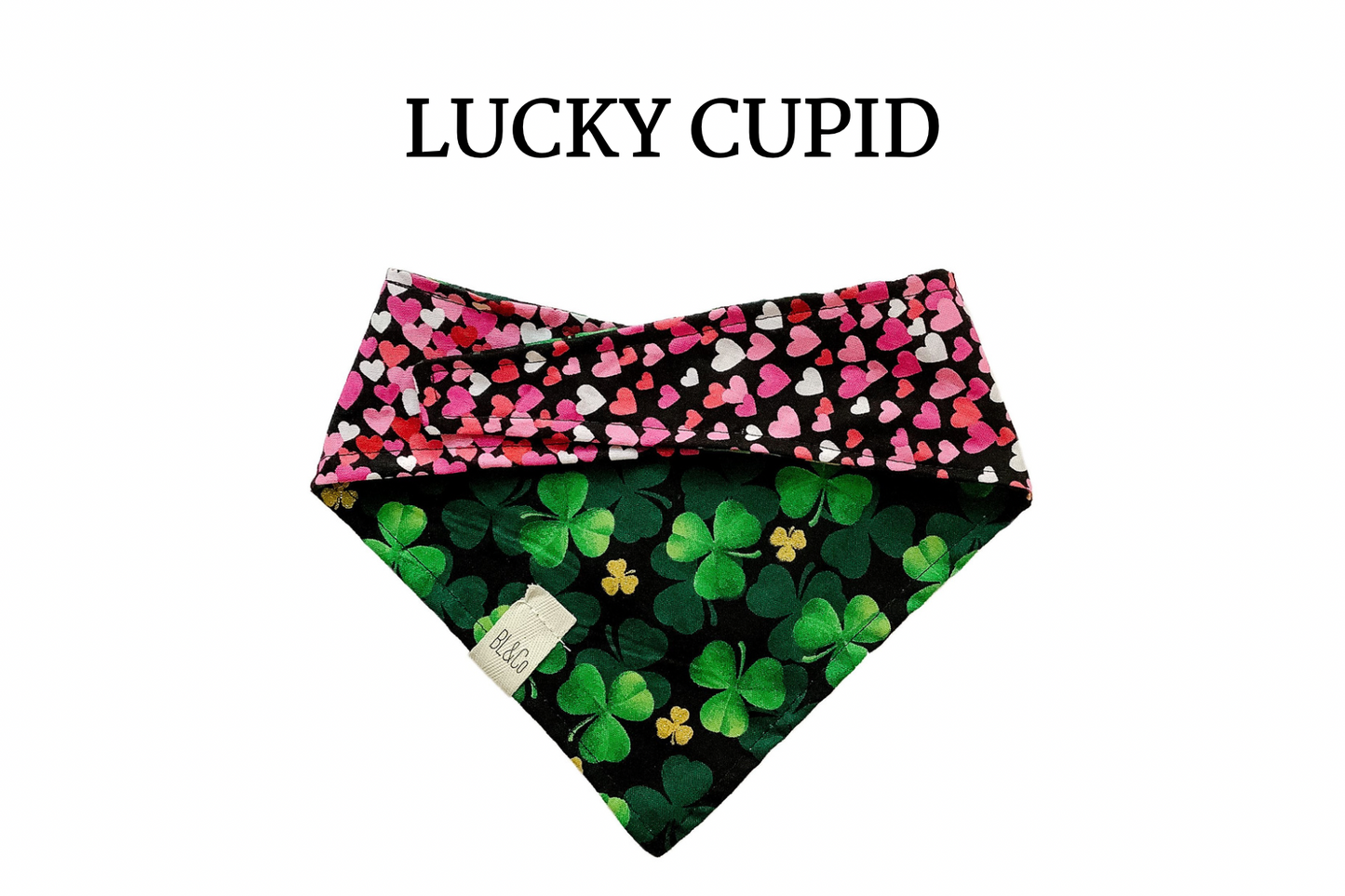 Shamrocks with Pink, Red & White Hearts Reversible Tie/On Bandana
