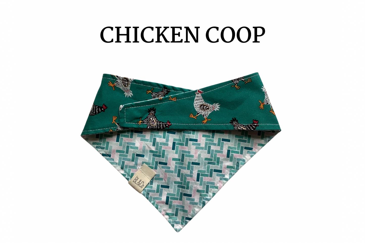 Black & White Chickens & Teal Subway Tiles Reversible Tie/On Bandana