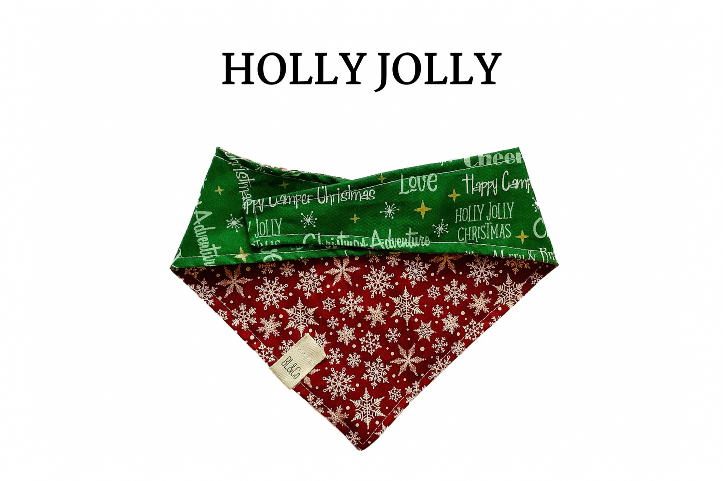 Snowflakes & Holiday Words Reversible Tie/On Bandana