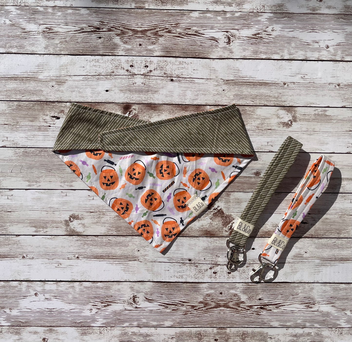 Pumpkin Buckets + Sage Green Reversible Tie/On Bandana