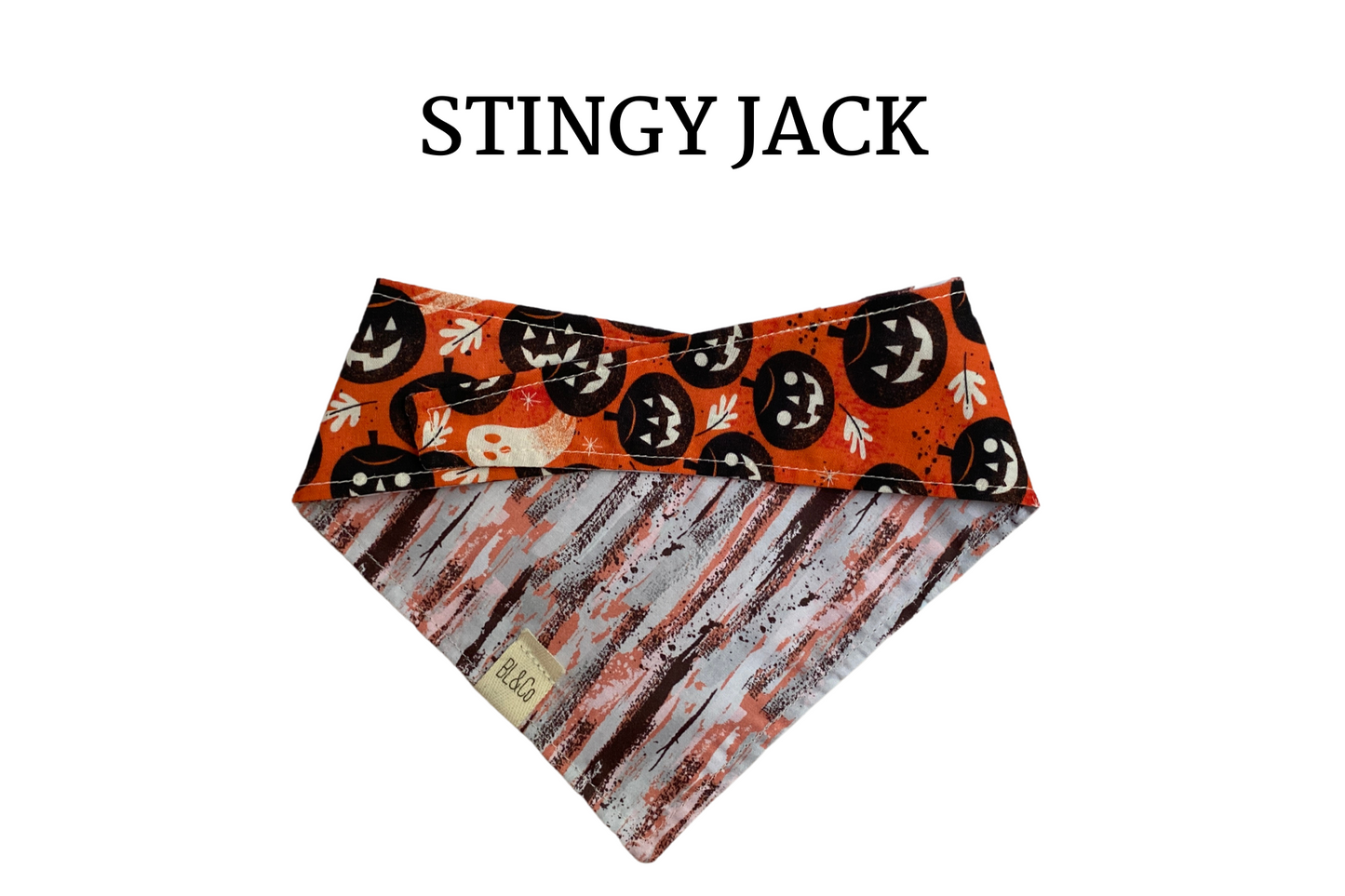 Jack-o-lanterns on Orange + Mauve, Tan & Gray Brushstrokes Reversible Tie/On Bandana