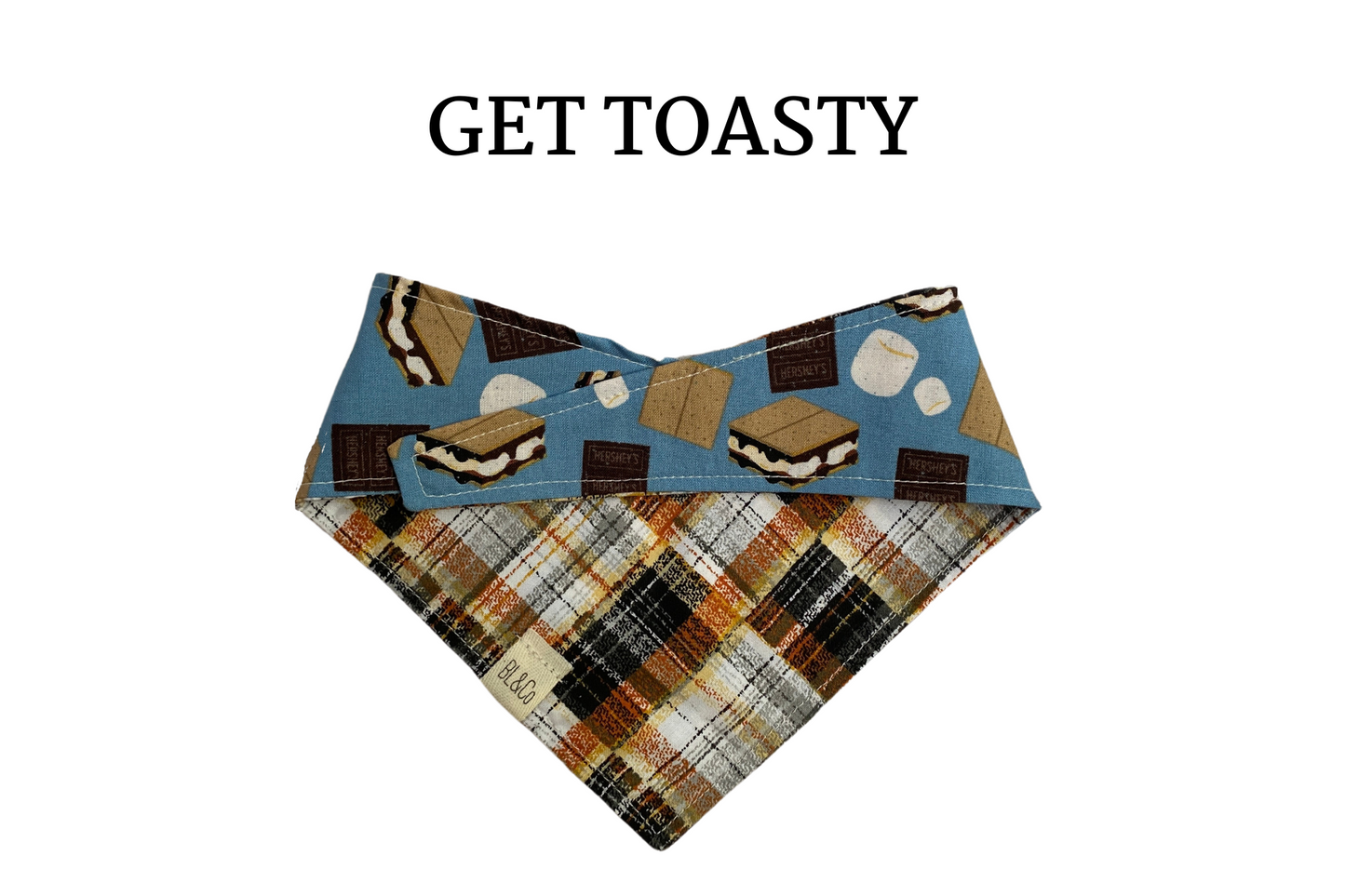 S’Mores + Black, Orange & Gray Plaid Reversible Tie/On Bandana