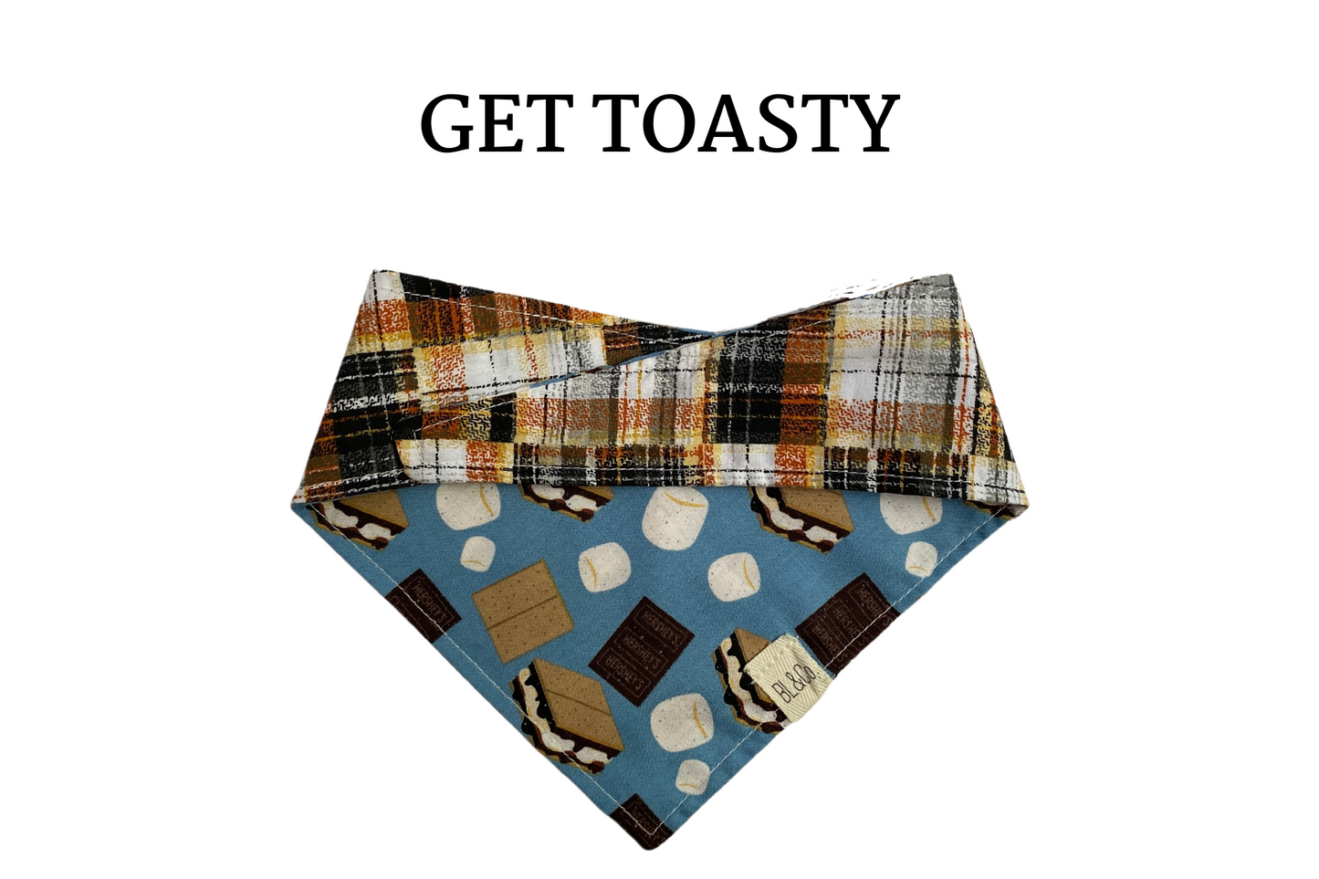 S’Mores + Black, Orange & Gray Plaid Reversible Tie/On Bandana