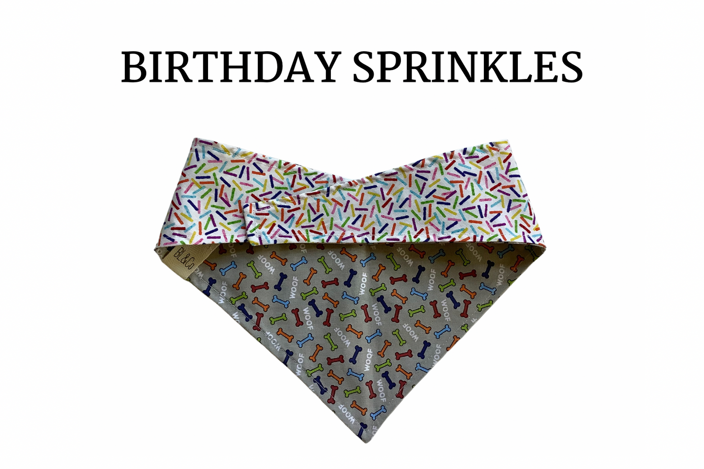 It’s My Birthday & Multicolored Dog Bones Reversible Tie/On Bandana