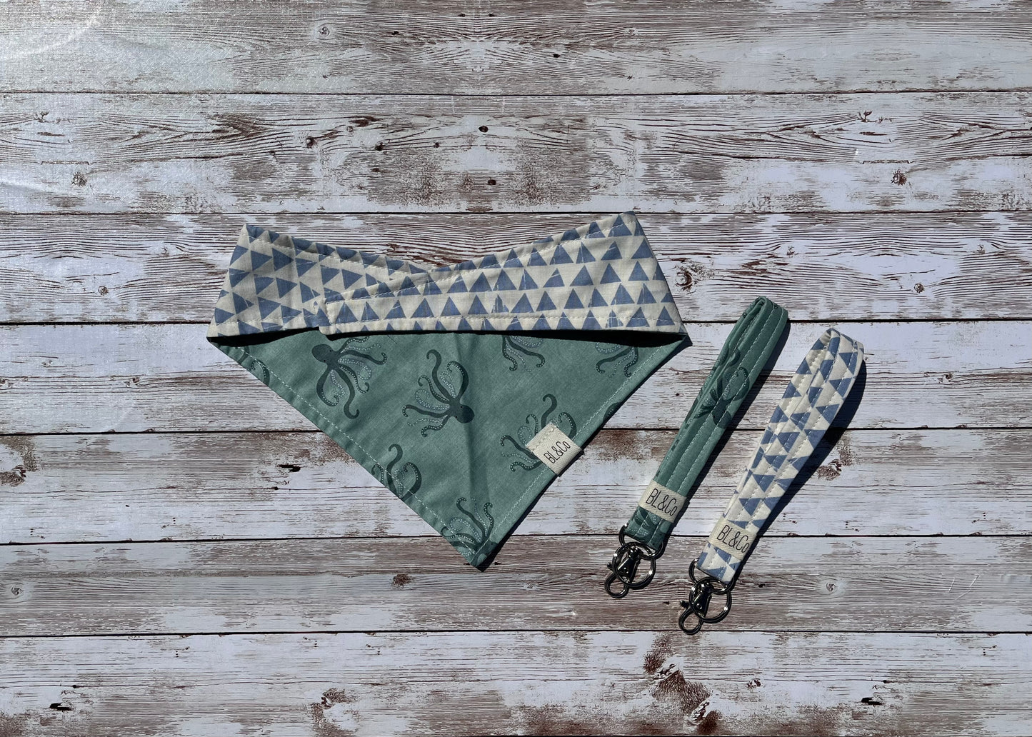 Swimming Octopuses + Blue Triangles Reversible Tie/On Bandana