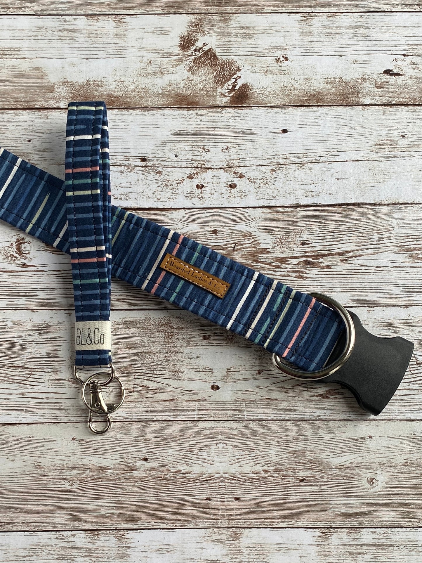Navy Blue with Light Blue, Pink & Green Dog Collar