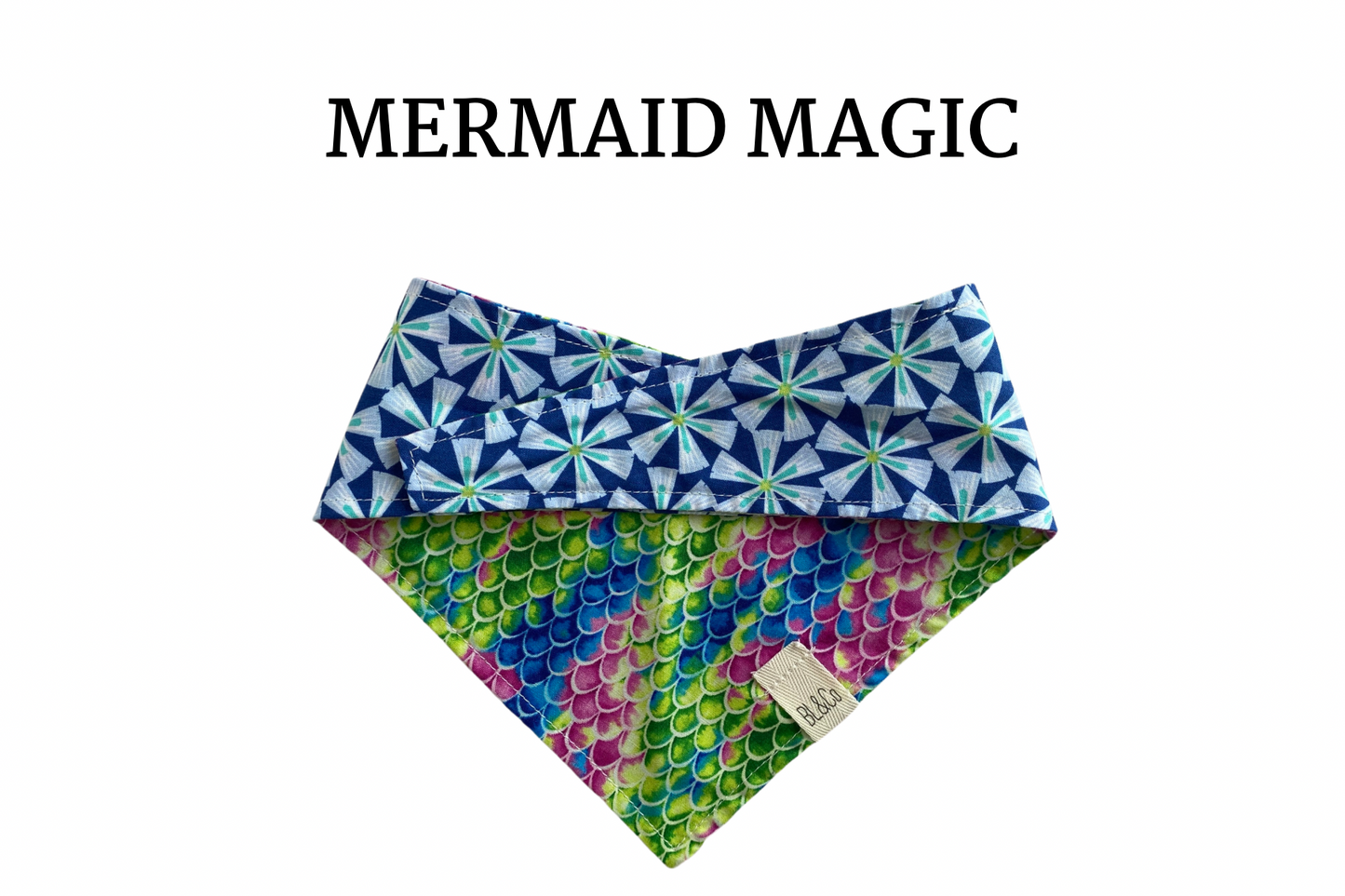 Ombré Mermaid Scales & Blue Floral Reversible Tie/On Bandana