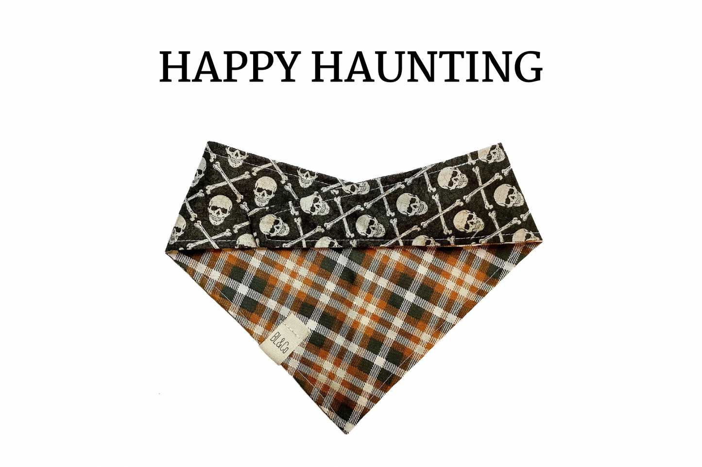 Skulls with Bones & Brown, Gray Plaid Reversible Tie/On Bandana