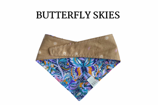 Abstract Butterflies & Tan with Yellow and Pink Suns Reversible Tie/On Bandana*