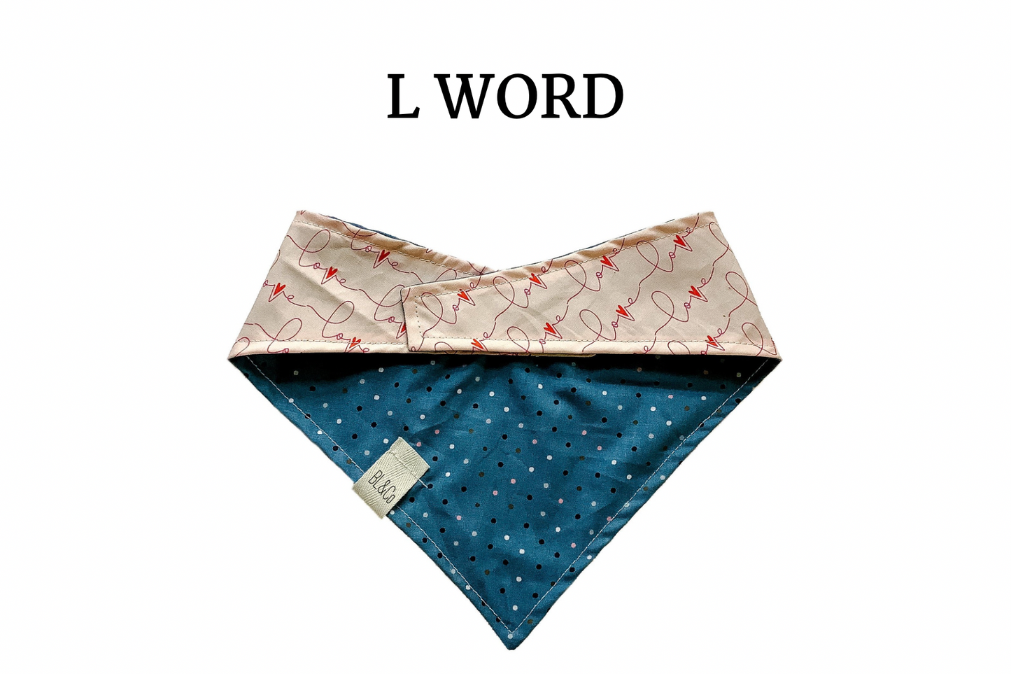 Script “Love” & Polka Dots Reversible Tie/On Bandana
