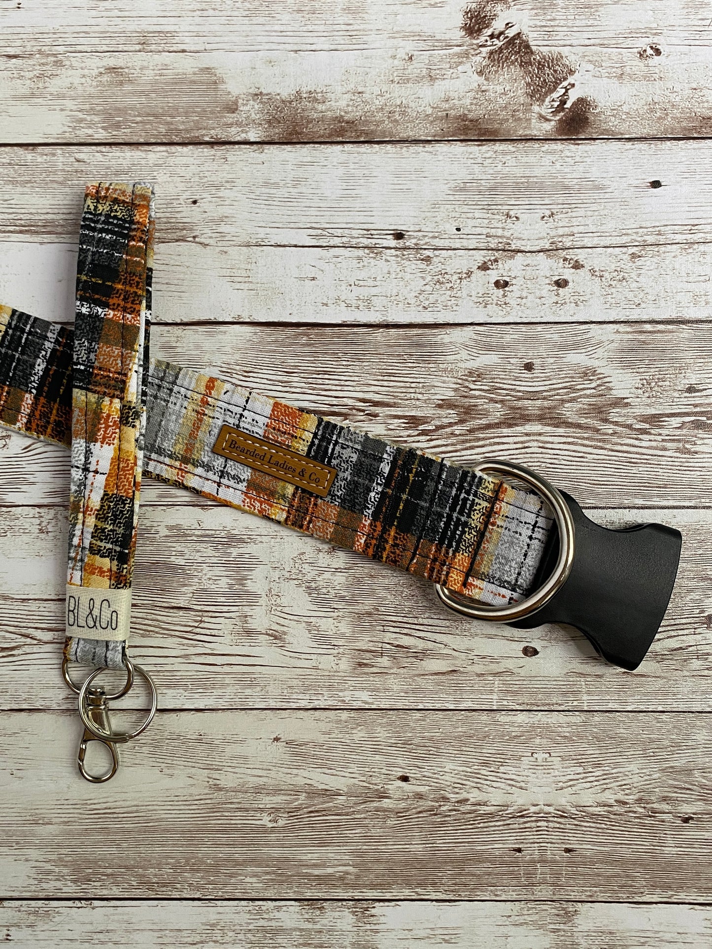 Black, Orange + Gray Plaid Dog Collar