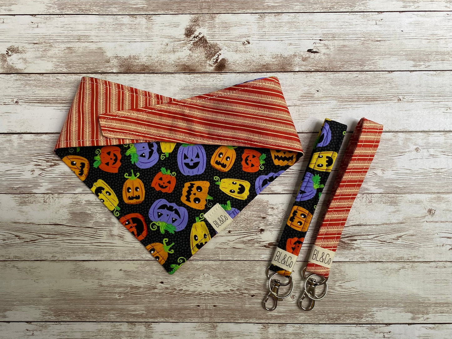 Funny Jack-o-lanterns + Cream Abstract Reversible Tie/On Bandana