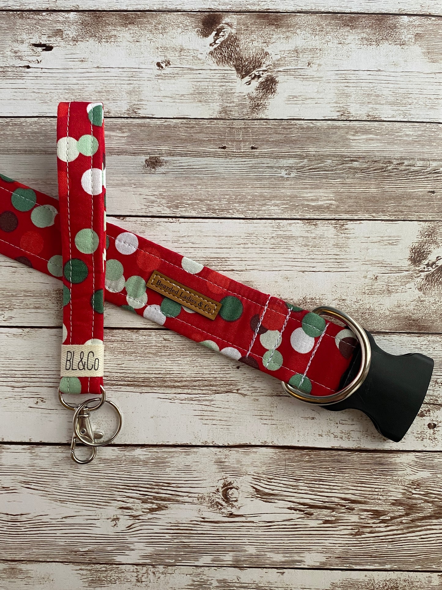- Red with Green + White Dots Dog Collar