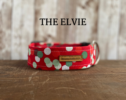 Red with Green + White Dots Dog Collar
