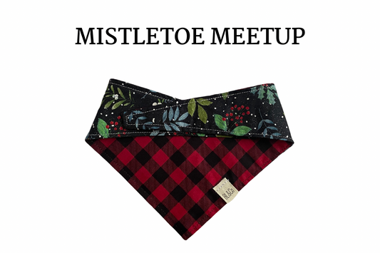 Red & Black Check + Glittered Holly & Leaves Reversible Tie/On Bandana