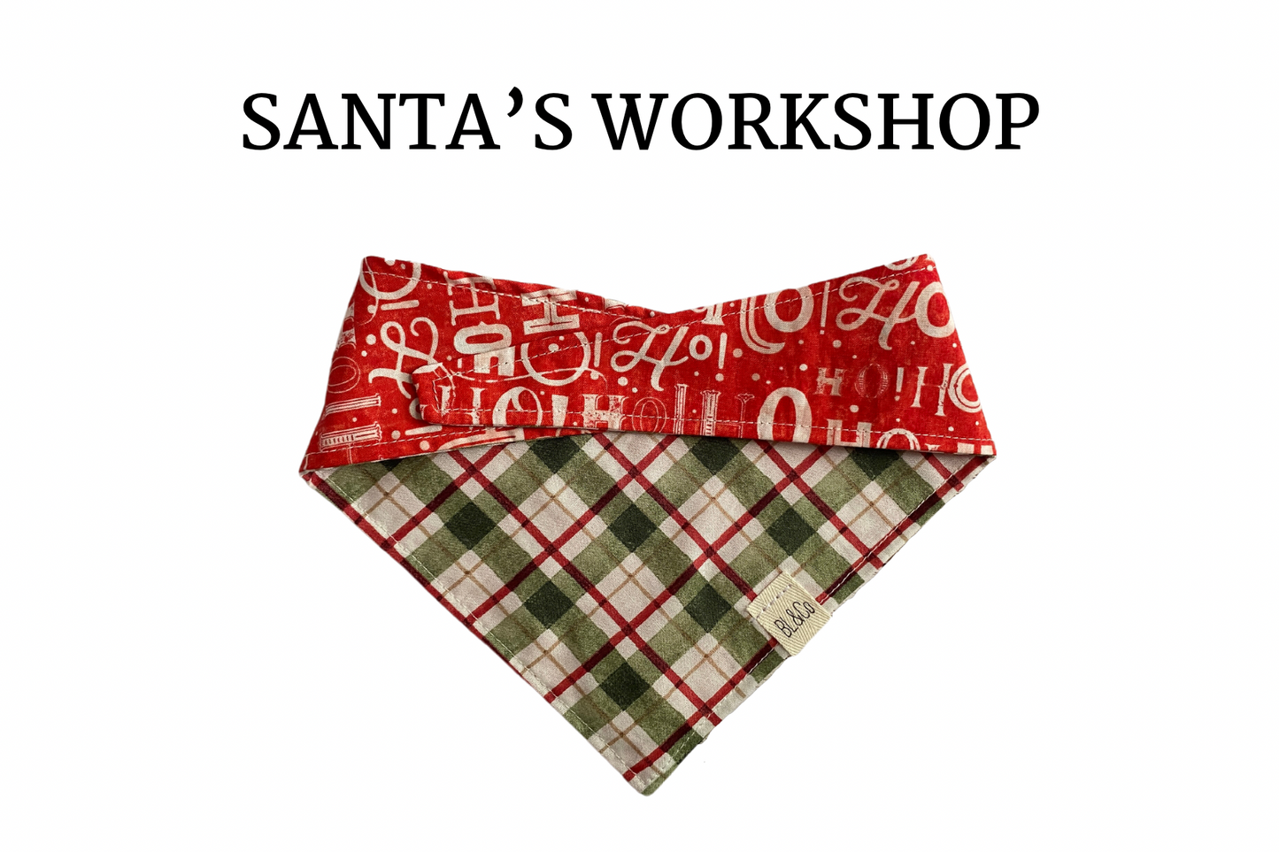 Script Ho Ho Ho + Seasonal Green Plaid Reversible Tie/On Bandana