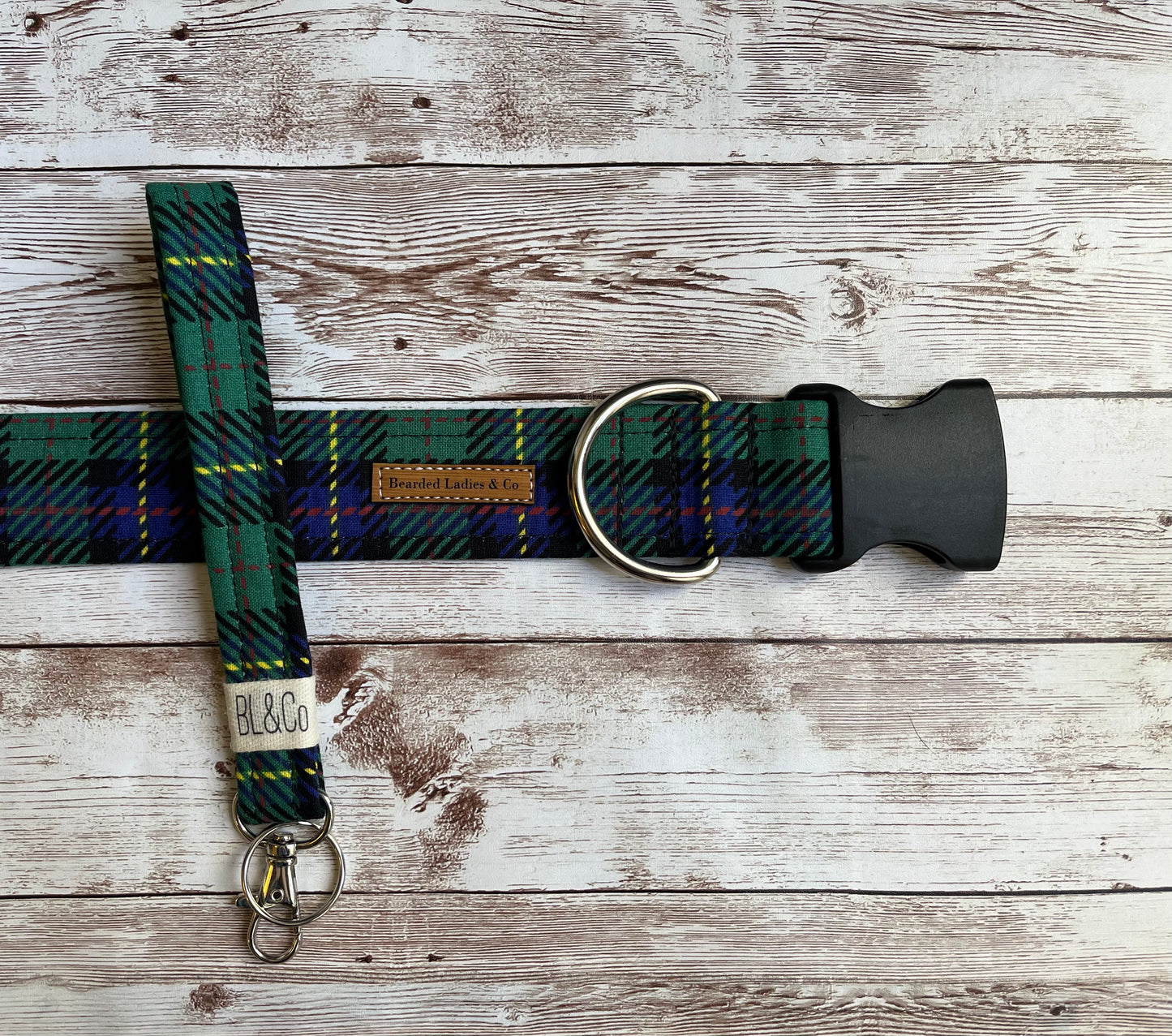 Dark Green & Navy Plaid Dog Collar