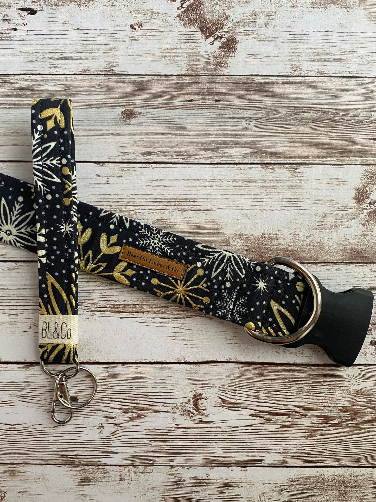 - Gold Metallic + White Snowflakes Dog Collar