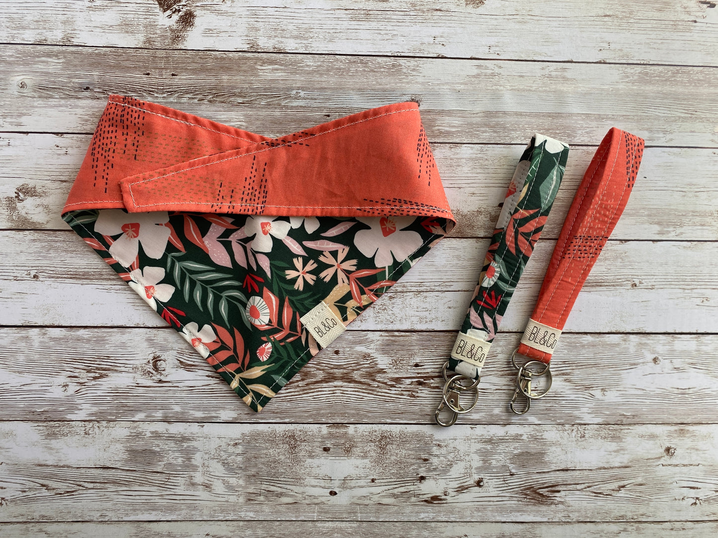 Tropical Flower & Salmon Deco Reversible Tie/On Bandana **